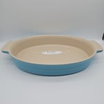 LE CREUSET Stoneware Classic Oval Oven Dish Large Size 36cm Light Caribbean BLUE