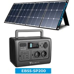 BLUETTI Kit de Groupe électrogène 537Wh/700W EB55 avec 200W PV200 Panneau Solaire Pliable,Portable Génerateur Solaire Centrale électrique