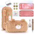 innoAura Housse pour Switch Lite, Pack d'Accessoires 14-en-1 avec Étui de Transport Mignon, Protège-Écran, Étui pour Jeux et Capuchons pour Joysticks (Brun Ourson)