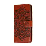 HAOTIAN Case for Xiaomi Redmi 9AT / Redmi 9A Wallet Cover, Pretty Retro Embossed Mandala Pattern Design PU Leather Flip Case, Xiaomi Redmi 9AT / Redmi 9A Shockproof Phone Cover, Brown