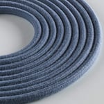 Klartext - Câble textile rond LUMIÈRE pour éclairage, 3 x 0,75 mm, coton bleu denim, 3 m. Attention : câble terre inclus ! Sécurité maximale contre les chocs.
