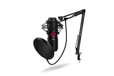 KROM Kit Microphone streaming KAPSULE -NXKROMKPSL- Microphone unidirectionnel avec deux capsules à condensateur, audio 3.5mm, support antichoc et filtre pop, Noir