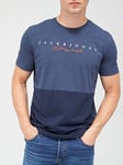 jack & jones Jack Jones Station Colour Block T-shirt - Navy, Navy Blazer, Size S, Men