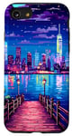 Coque pour iPhone SE (2020) / 7 / 8 Pixel Art rétro avec vue sur la rivière de New York