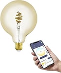 EGLO connect.z Smart Home E27 LED filament light bulb, G125, ZigBee, app and voice control, dimmable, white tunable light (warm – cool white), 360 lumen, 5 watt, vintage lightbulb amber