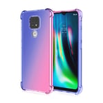 HAOTIAN Case for Motorola Moto E7 Plus/Moto G9 Play Case, Gradient Color Ultra-Slim Crystal Clear Anti Smudge Silicone Soft Shockproof TPU + Reinforced Corners Protection Phone Cover (Blue/Pink)