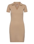 Ribbed Seamless Polo Dress Kort Klänning Beige AIM'N