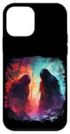 Coque pour iPhone 12 mini Deux bigfoot rouge bleu faceoff forêt sasquatch yeti cool art