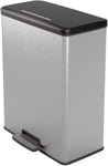 Curver Metal Effect 100% recycled pedal touch Deco Bin, Metallic Silver, 65 L 