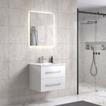 LindaDesign 60 cm grå matt baderomsmøbel m/hvit servant og rektangulært speil