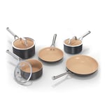 Ninja ExtendedLife 5-Piece Ceramic Cookware Set (20 & 24cm Frying Pans + 16, 18 & 20cm Saucepans & Lids), Non-Stick (No PFAs, PFOAs, Lead or Cadmium), Oven Safe to 285°C, Terracotta & Grey, CW95000UK