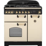 Rangemaster Classic Deluxe CDL90DFFCR/B 90cm Dual Fuel Range Cooker - Cream / Brass - A/A Rated