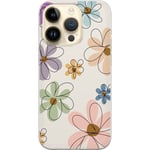 Apple iPhone 14 Pro Transparent Mobilskal Tecknade Blommor