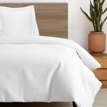 Pizuna Coton peigné Ensemble de Housse de Couette 140x200 cm 1 Personne Blanc, 100% Coton Longue Tige 400 Fils Armure Satin, Housse de Couette de Luxe avec Fermeture à Boutons Blanc