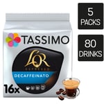 5 X TASSIMO L'OR ESPRESSO DECAF COFFEE CAPSULES T-DISCS PODS, 80 DRINKS
