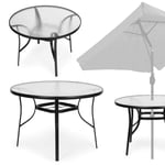 Runt trädgårdsbord 80 cm, för terrass, trädgård, balkong, härdat glas, paraplyhål, MultiGarden