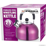 2.5 LITRE PURPLE WHISTLING KETTLE gas camping whistle WITH FOLD DOWN HANDLE