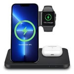 15W Wireless Charger Stand Dock 3in1 For iPhone 14 13 11 Apple iWatch 8/SE/7/6/5