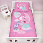 Character World Official Peppa Pig Cot Bed Duvet Cover | Magical Dreams Unicorn Pink Design | Children’s Kids Bedding Set & Pillowcase