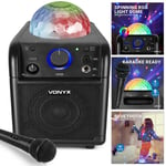 Vonyx Bluetooth Karaoke Machine Portable Party Speaker Set Lights & Mic Black