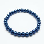 Elastisk Armband med 6 mm.Blå Glaspärlor MarineBlue Marin blå