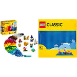 LEGO 11013 Classic Creative Transparent Bricks Building Set, Toys for Kids 4+ Years Old & 11025 Classic Blue Baseplate Building Base, Square 32x32 Build and Display Board