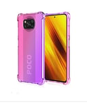UILY Case Compatible for Xiaomi Poco X3 NFC, Fashion Gradient Color Transparent Soft Silicone TPU Cover, Reinforced Corner Double Layer Anti-Fall Shell. Pink/Purple
