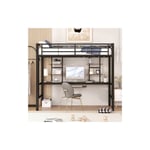 Lit mezzanine avec bureau et étagères - 90x200cm - cadre en métal - Noir