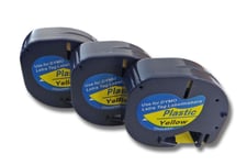 vhbw 3x cassette à bande cartouche 12mm noir sur jaune pour imprimante d?étiquette Dymo LetraTag Plus LT-100H, LT-100T, XM, 2000 remplace 91202.