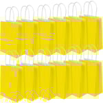 Papperspåsar för fest, 12 st present- och godispåsar med handtag, gula kraftpapperspåsar för barnkalas, födelsedag, bröllop, jul (150x80x210mm) Yellow