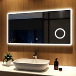 Meykoers Miroir de salle de bain avec éclairage 120x60cm lumineux Miroir Mural avec 3x Loupe, Commutateur Tactile
