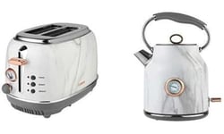 Tower Kitchen Set 2-Piece, Stylish Cordless Kettle 1.7 Litre, 3000 W and 2-Slice Toaster 810 W, Marble and Rose Gold
