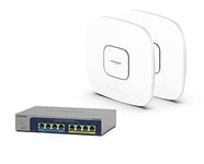 NETGEAR Pack de 2 Points d'accès WiFi 6, Bornes WiFi 6E, (WAX630E) et d'un Switch MS108UP 8 Ports RJ45 Multi-Gigabit PoE, 4 Ports PoE++ Ultra60 et 4 Ports PoE+, Budget PoE de 230 W