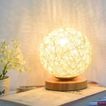 AEUWIER Wood Table Lamp, LED Night Light Lamp with Hand-Knit Wicker Rattan Spherical Ball and USB Charger for Bedroom,Living Room,Nightstand,End Table,Coffee Room,Baby Room (Golden)