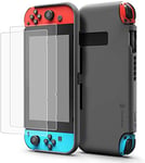 tomtoc Protective Case for Nintendo Switch, Liquid Silicone Case with [2PCS] Screen Protector Support Switch Stand and Joy-Con Detachable, Shock-Absorption and Scratch-Resistant Grip Cover, Grey