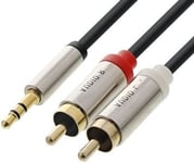 Slimline gold metal minijack til 2 x Phono kabel - 1 m