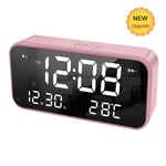 aipipl Home use Bedside Alarm Clock, Music Electronic Clock With Large Size/Mirror/Rechargeable/Silent/Voice Control/Smart Alarm Clock For Kids Home Office Table Clock,Rose Gold