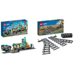 LEGO 60335 City Train Station Set with Toy Bus, Rail Truck, Tracks and Road Plate Level Crossing, Compatible with City Train Sets and More & 60238 City Trains Switch Tracks 6 Pieces