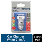 Status 2 Port USB Car Charger White 2.1mA