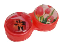 Pink Tulip Flower Flat Contact Lens Storage Soaking Case - L+R Marked - UK Made