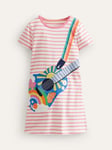 Mini Boden Kids' Rainbow Guitar Applique Stripe Jersey Dress, Ivory/Pink