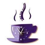 FLEXISTYLE Tasse Time for Coffee Horloge Murale Moderne pour Cuisine Violet 3 D