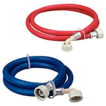 LAZER ELECTRICS 1.5m Long Washing Machine Hose Pipes Water Fill Hose 1 BLUE & 1 RED Cold + Hot