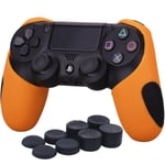 YoRHa Silicone Half extra Thick Cover Skin Case for Sony PS4/slim/Pro Dualshock 4 Controller x 1(orange) With Pro thumb grips x 8