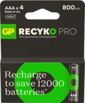 GP ReCyko Pro Rechargeable Battery, Size AAA, 800 mAh, 4-pack