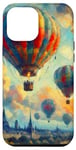 Coque pour iPhone 15 Pro Max Ballons à air chaud de style impressionniste planant à travers les nuages.
