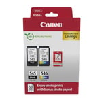 Canon PG-545 CL-546 Value Pack de 2 Cartouches (Noir Couleur) +50 Feuilles Papier Photo 10x15cm Certifié (Carton Recyclable 2024)