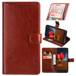 Oppo A12 Premium Leather Wallet Case [Card Slots] [Kickstand] [Magnetic Buckle] Flip Folio Cover for Oppo A12 Smartphone(Brown)