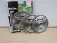 TREND CSB/16524T 165mm 24T TCT 1.6mm kerf circular saw blade DEWALT DCS391 x 3