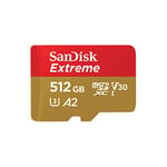 SanDisk 512GB Extreme microSDXC card + SD adapter + RescuePRO Deluxe, up to 190MB/s, with A2 App Performance, UHS-I, Class 10, U3, V30, 4K, 5k, A2, micro SD Card